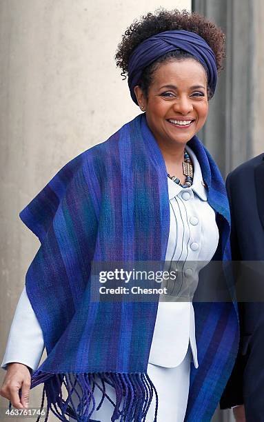 Francophonie General-Secretary Michaelle Jean arrives at the Elysee to meet French President Francois Hollande on February 18, 2015 in Paris France.