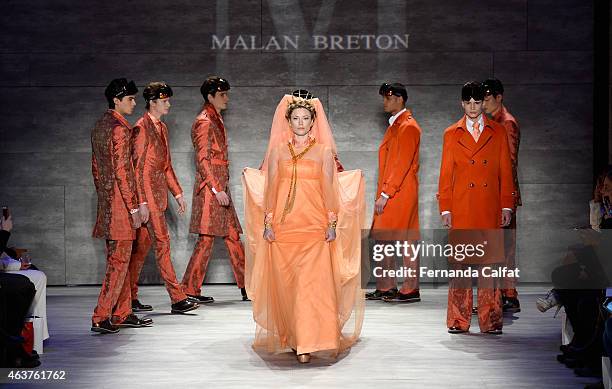 Kiera Chaplin walks the runway at the Malan Breton fashion show during Mercedes-Benz Fashion Week Fall at The Pavilion at Lincoln Center on February...