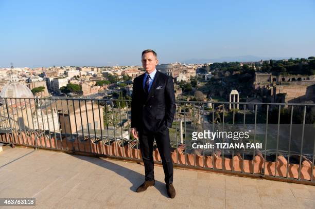 British actor Daniel Craig poses during a photocall to promote the 24th James Bond film 'Spectre' on February 18, 2015 at Rome's city hall. AFP PHOTO...
