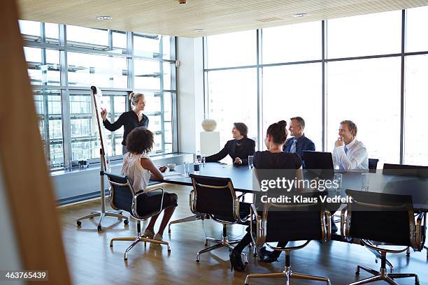 business people at strategy presentation - meeting room presentation stock pictures, royalty-free photos & images