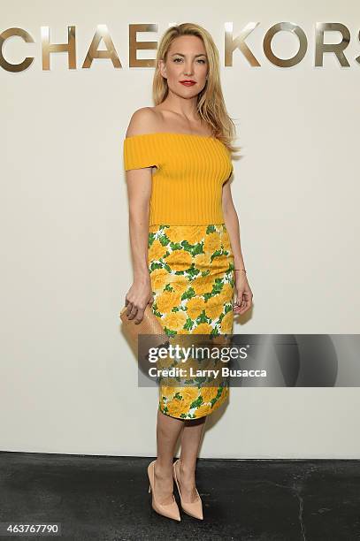 Actress Kate Hudson poses backstage at the Michael Kors fashion show during Mercedes-Benz Fashion Week Fall 2015 at Spring Studios on February 18,...