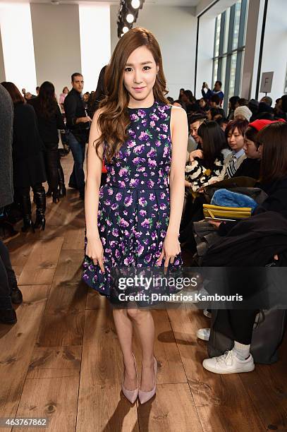 Singer Tiffany Hwang attends the Michael Kors fashion show during Mercedes-Benz Fashion Week Fall 2015 at Spring Studios on February 18, 2015 in New...