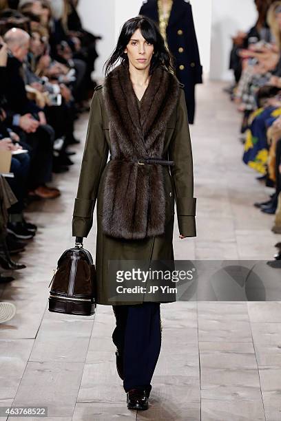 Jamie Bochert walks the runway at the Michael Kors fashion show during Mercedes-Benz Fashion Week Fall at Spring Studios on February 18, 2015 in New...
