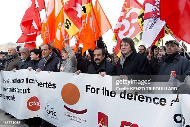 Leaders of workers trade unions Secretary General of Force Ouvriere Jean-Claude Mailly , General Secretary of the International Trade Union...