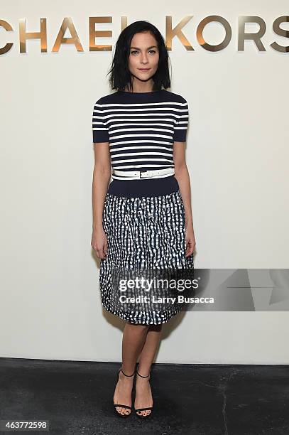 Leigh Lezark poses backstage at the Michael Kors fashion show during Mercedes-Benz Fashion Week Fall 2015 at Spring Studios on February 18, 2015 in...