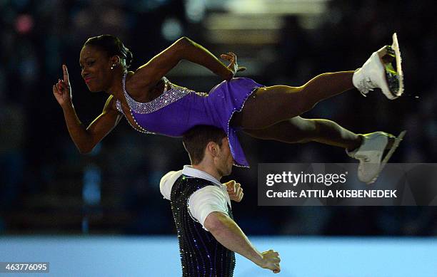 France's Vanessa James and Morgan Cipres perform on ice of the 'SYMA' sports hall in Budapest, Hungary on January 19, 2014 during the gala exhibition...