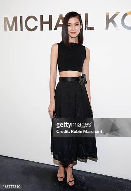 Tao Okamoto attends Michael Kors at Spring Studios on February 18, 2015 in New York City.