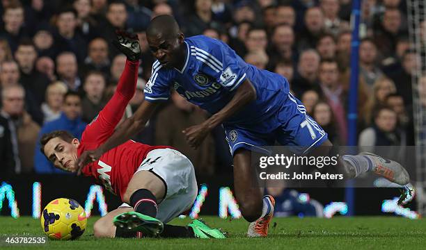 Adnan Januzaj of Manchester United in action with Ramires of Chelsea during the Barclays Premier League match between Chelsea and Manchester United...