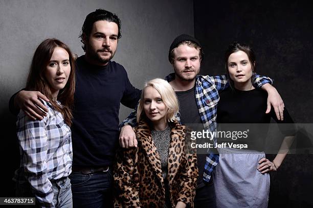 Actors Stephanie Ellis and Christopher Abbott, filmmaker Mona Fastvold, and actors Brady Corbet and Gitte Witt pose for a portrait during the 2014...