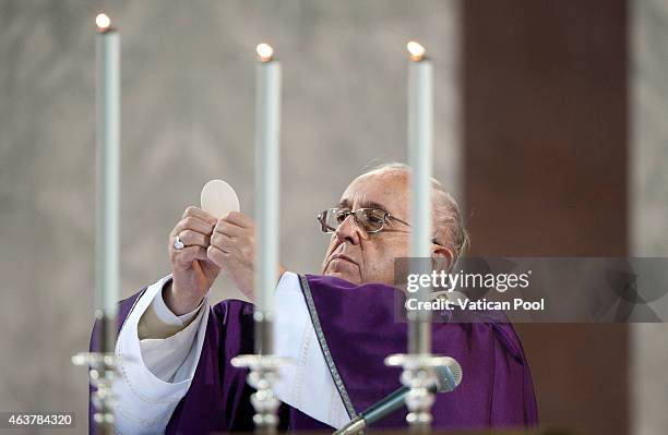 Pope Francis celebrates the Ash Wednesday service at the Santa Sabina Basilica on February 18, 2015 in Rome, Italy. Ash Wednesday opens the...