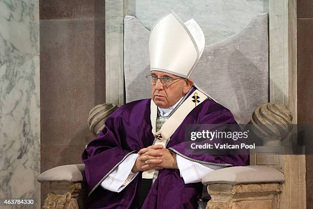 Pope Francis celebrates the Ash Wednesday service at the Santa Sabina Basilica on February 18, 2015 in Rome, Italy. Ash Wednesday opens the...