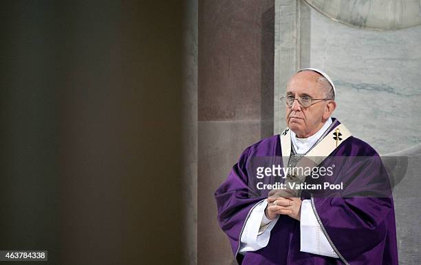 Pope Francis celebrates the Ash Wednesday service at the Santa Sabina Basilica on February 18, 2015 in Rome, Italy. Ash Wednesday opens the...