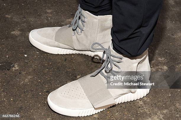 General view of the Kanye West Adidas YEEZY 3 sneakers outside the Jeremy Scott fashion show during MADE Fashion Week at MILK Studios on February 18,...