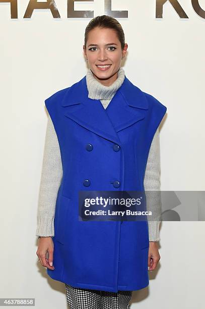 Helena Bordon is seen backstage at the Michael Kors fashion show during Mercedes-Benz Fashion Week Fall 2015 at Spring Studios on February 18, 2015...