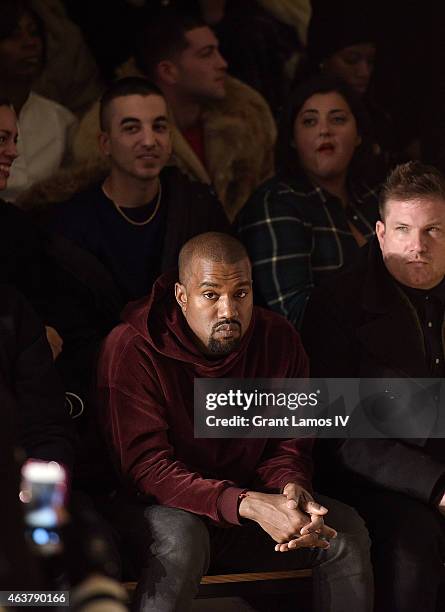 Kanye West attends the Jeremy Scott show during MADE Fashion Week Fall 2015 at Milk Studios on February 18, 2015 in New York City.