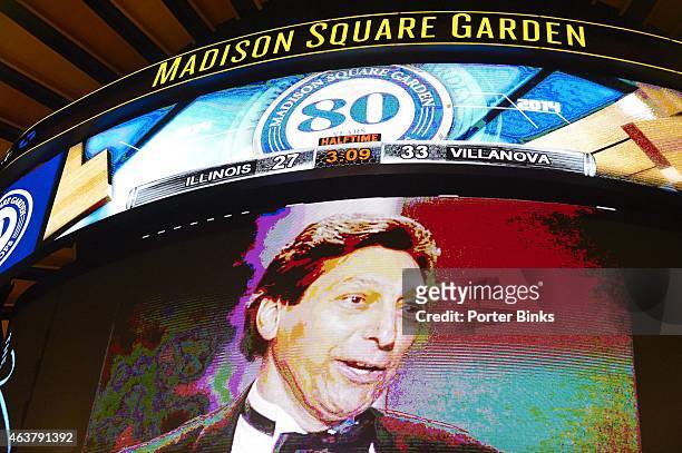 Jimmy V Classic: View of scoreboard replaying speech by the late North Carolina State coach Jim Valvano at the 1993 ESPY Awards before Illinois vs...