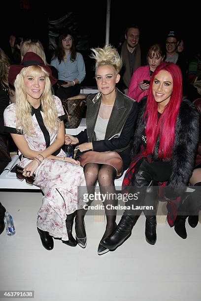 Miriam Nervo and Olivia Nervo of NERVO and DJ Helena attend the Francesca Liberatore fashion show during Mercedes-Benz Fashion Week Fall 2015 at The...