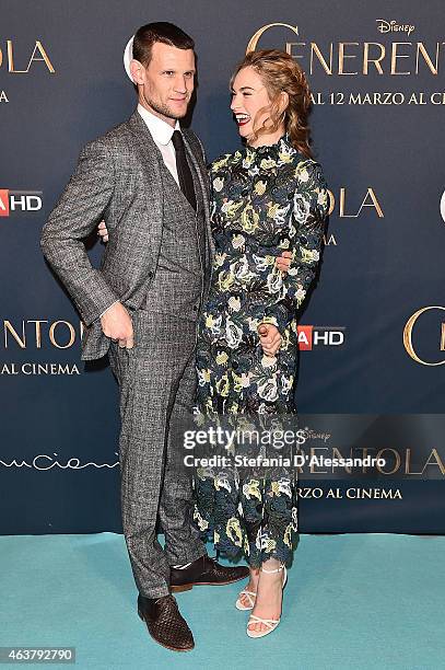 Matt Smith and Lily James attend "Cinderella" Screening In Milan held at Cinema Odeon on February 18, 2015 in Milan, Italy.