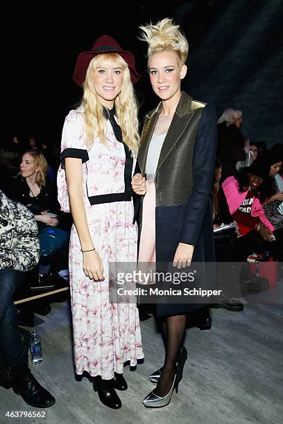Liv Nervo and Mim Nervo attend the Leanne Marshall fashion show during Mercedes-Benz Fashion Week Fall 2015 at The Pavilion at Lincoln Center on...