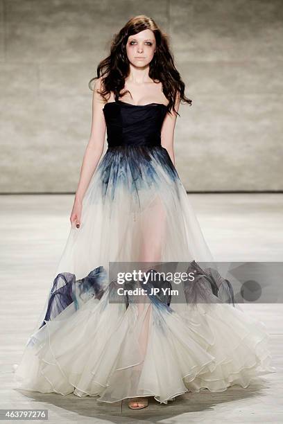 Model walks the runway at the Leanne Marshall fashion show during Mercedes-Benz Fashion Week Fall at The Pavilion at Lincoln Center on February 18,...