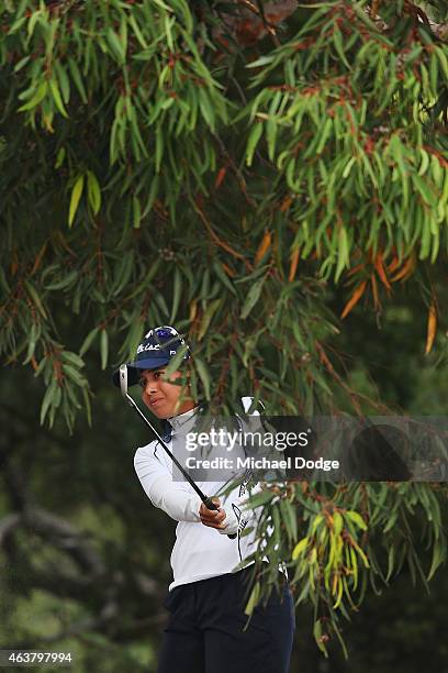 Gerina Piller of the USA hits an approach on the 12 hole during day one of the LPGA Australian Open at Royal Melbourne Golf Course on February 19,...