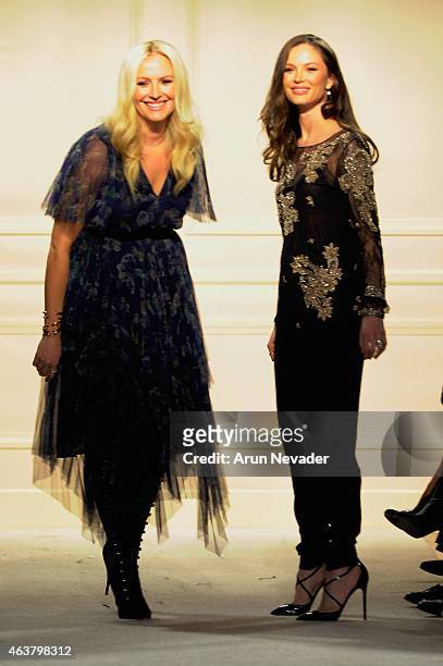 Designers Keren Craig and Georgina Chapman walk the runway at the Marchesa fashion show during Mercedes-Benz Fashion Week Fall at St. Regis Hotel on...