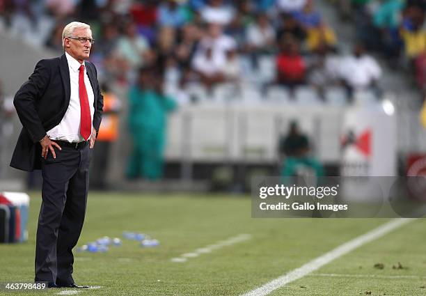 South African coach Gordon Igesund looks on during the 2014 African Nations Championship match between South Africa and Nigeria at Cape Town Stadium...