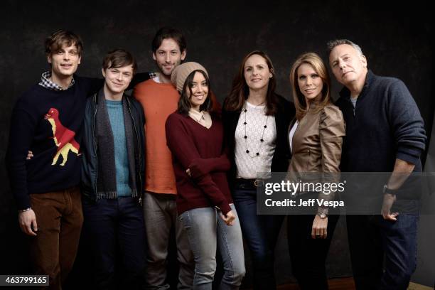 Actors Matthew Gray Gubler and Dane DeHaan, Filmmaker Jeff Baena, and actors Aubrey Plaza, Molly Shannon, Cheryl Hines, and Paul Reiser pose for a...