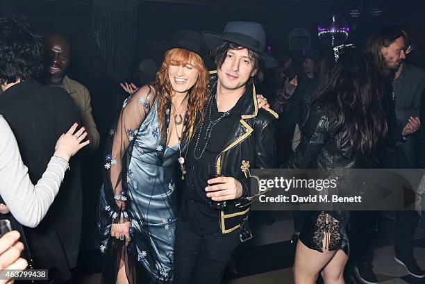 Florence Welch and Carl Barat attend the NME Awards after party at Cuckoo Club on February 18, 2015 in London, England.
