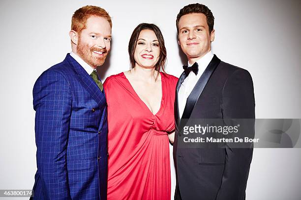 Actor Jesse Tyler Ferguson, Costume Designer Jenny Eagan and actor Jonathan Groff pose for a portrait at the 17th Costume Designers Guild Awards with...