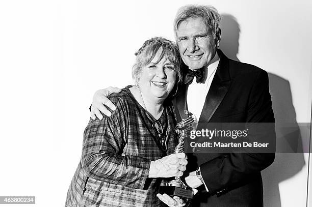 Costume Designer Aggie Guerard Rodgers and actor Harrison Ford pose for a portrait at the 17th Costume Designers Guild Awards with presenting sponsor...