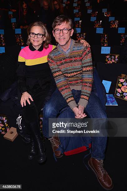 Amy Sedaris and Todd Oldham attend the Anna Sui fashion show during Mercedes-Benz Fashion Week Fall 2015 at The Theatre at Lincoln Center on February...