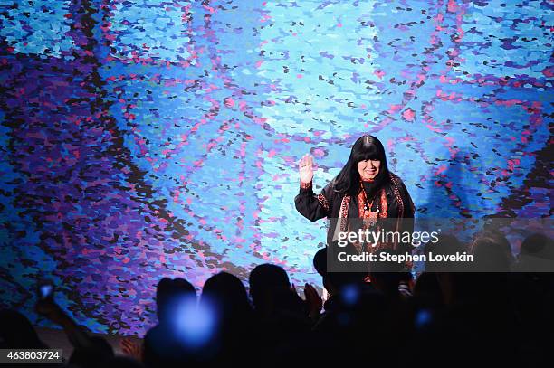 Designer Anna Sui attends the Anna Sui fashion show during Mercedes-Benz Fashion Week Fall 2015 at The Theatre at Lincoln Center on February 18, 2015...