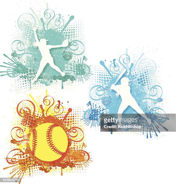 girls softball graphic backgrounds - softball sport stock illustrations
