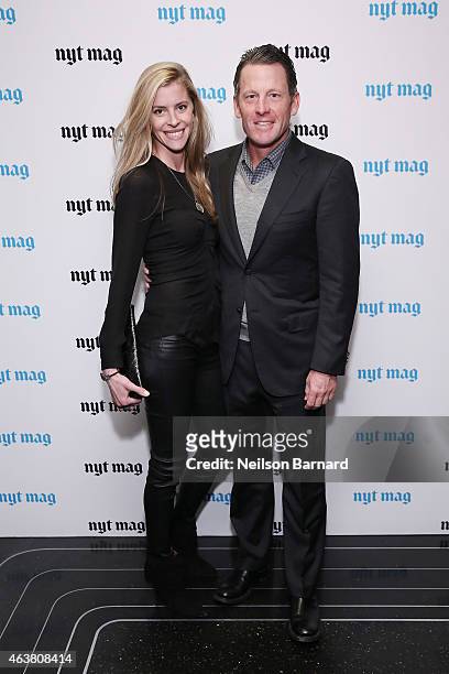 Anna Hansen and professional cyclist Lance Armstrong attend The New York Times Magazine Relaunch Event on February 18, 2015 in New York City.