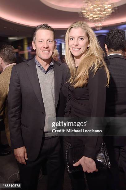 Professional cyclist Lance Armstrong and Anna Hansen attend The New York Times Magazine Relaunch Event on February 18, 2015 in New York City.