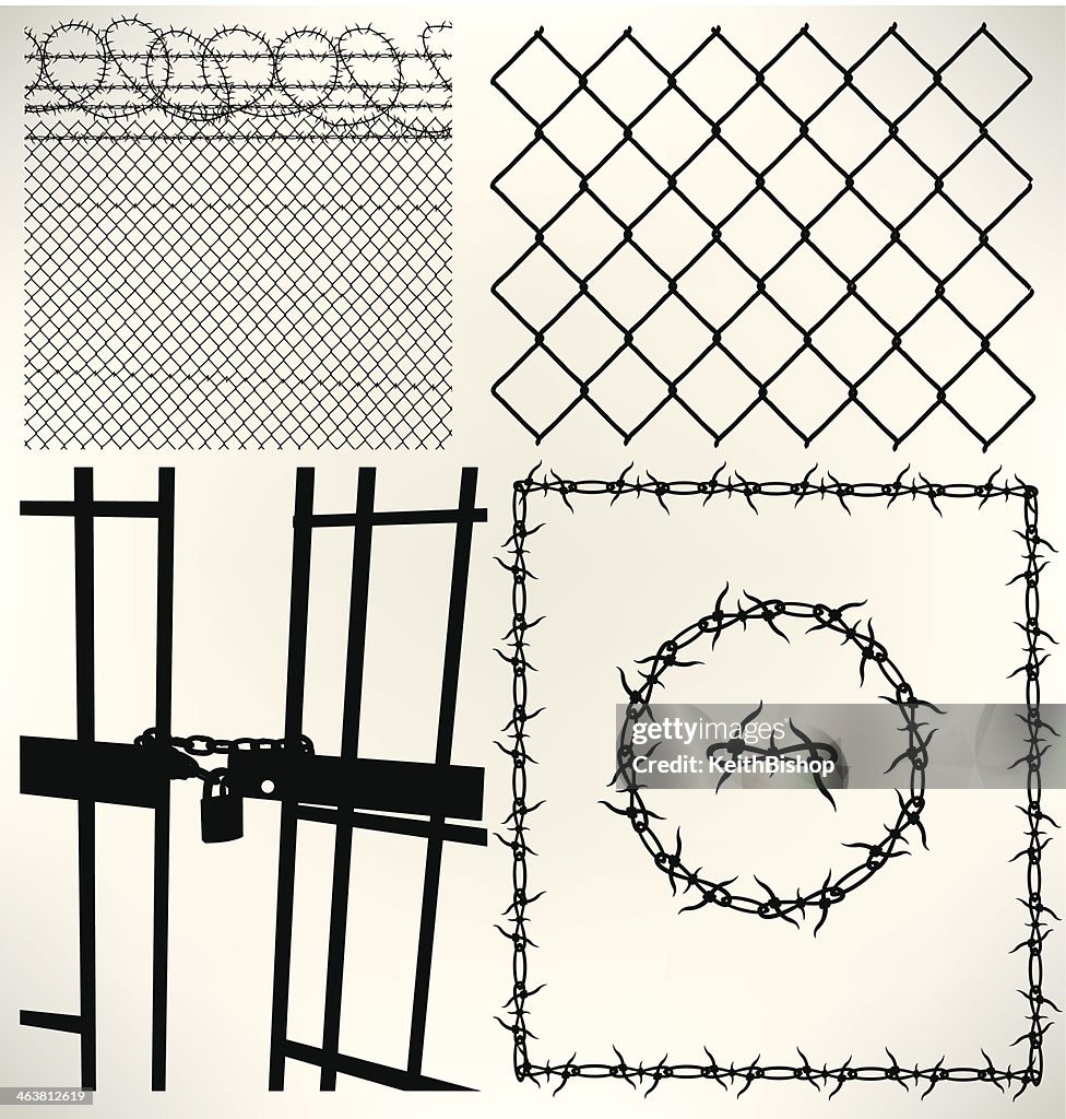 Prison Cell, Fence and Barbed Wire
