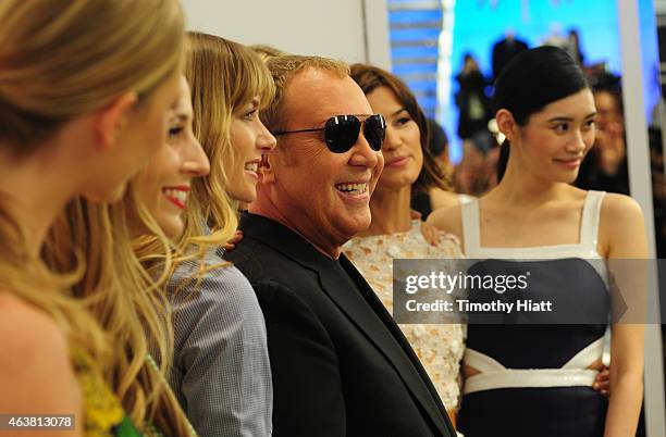 Poppy Delevingne, Harley Viera-Newton, Jessica Hart, Michael Kors, Hanneli Mustaparta and Ming Xi attend the Michael Kors Miranda Eyewear Collection...