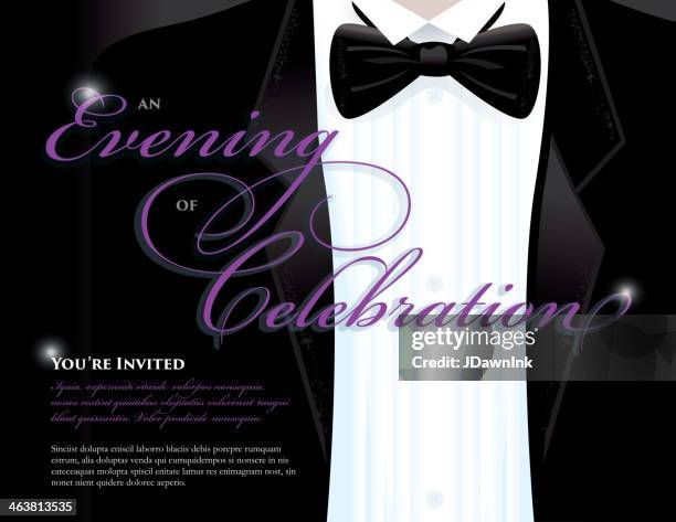 stockillustraties, clipart, cartoons en iconen met elegant invitation design template with tuxedo and text design - black tie party fancy