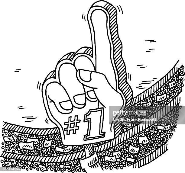 ilustraciones, imágenes clip art, dibujos animados e iconos de stock de número 1, ventilador estadio multitud de dibujo de la mano - mano de espuma