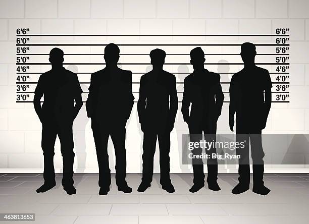 police line-up - polizeiliche gegenüberstellung stock-grafiken, -clipart, -cartoons und -symbole
