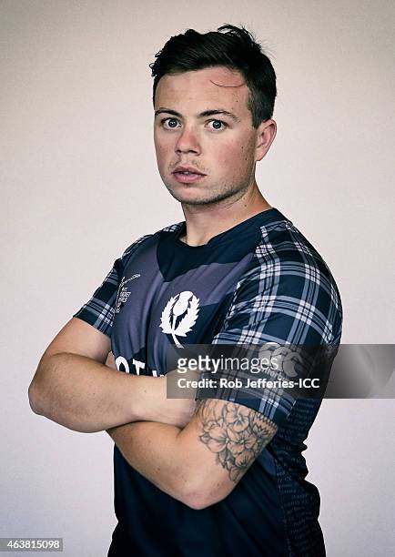 Matt Machan poses during the Scotland 2015 ICC Cricket World Cup Headshots Session at the Southern Cross Hotel on February 16, 2015 in Dunedin, New...