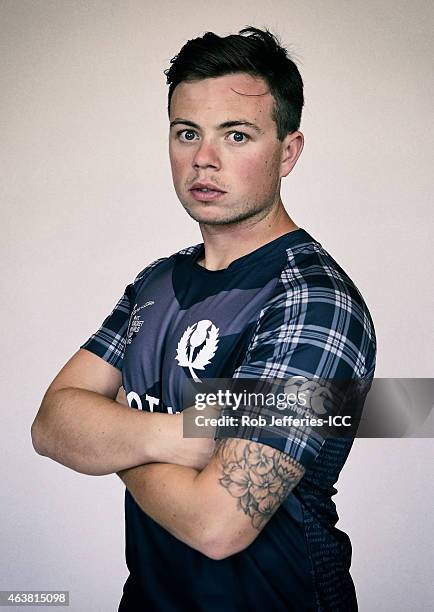 Matt Machan poses during the Scotland 2015 ICC Cricket World Cup Headshots Session at the Southern Cross Hotel on February 16, 2015 in Dunedin, New...