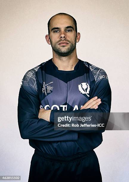 Kyle Coetzer poses during the Scotland 2015 ICC Cricket World Cup Headshots Session at the Southern Cross Hotel on February 16, 2015 in Dunedin, New...