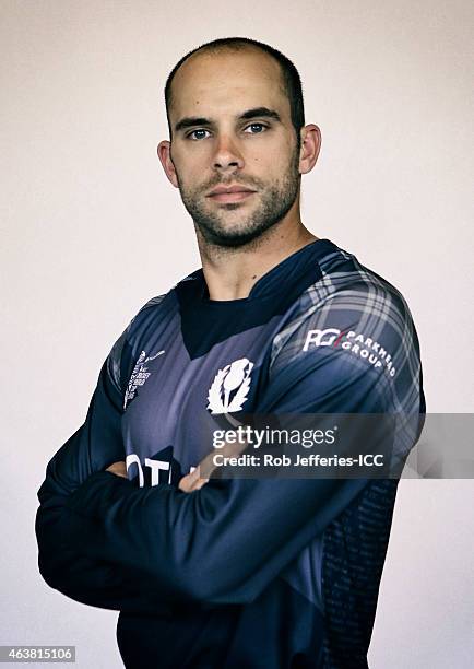 Kyle Coetzer poses during the Scotland 2015 ICC Cricket World Cup Headshots Session at the Southern Cross Hotel on February 16, 2015 in Dunedin, New...