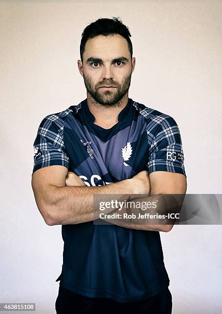 Preston Mommsen poses during the Scotland 2015 ICC Cricket World Cup Headshots Session at the Southern Cross Hotel on February 16, 2015 in Dunedin,...