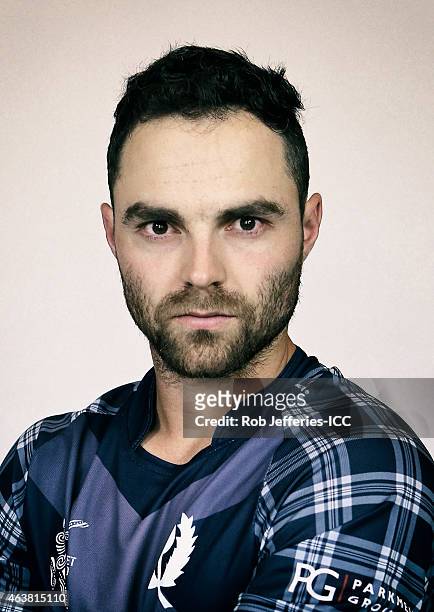 Preston Mommsen poses during the Scotland 2015 ICC Cricket World Cup Headshots Session at the Southern Cross Hotel on February 16, 2015 in Dunedin,...