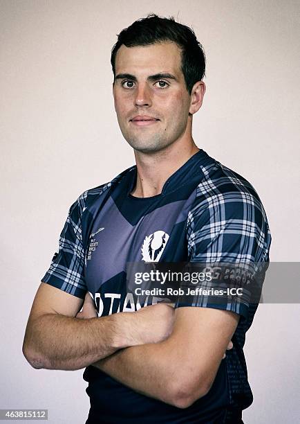 Calum MacLeod poses during the Scotland 2015 ICC Cricket World Cup Headshots Session at the Southern Cross Hotel on February 16, 2015 in Dunedin, New...