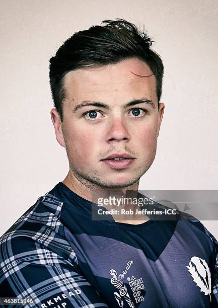 Matt Machan poses during the Scotland 2015 ICC Cricket World Cup Headshots Session at the Southern Cross Hotel on February 16, 2015 in Dunedin, New...