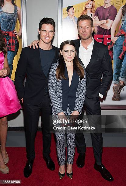 Robbie Amell, McG and Mae Whitman attends the "The Duff" New York Premiere at AMC Loews Lincoln Square on February 18, 2015 in New York City.